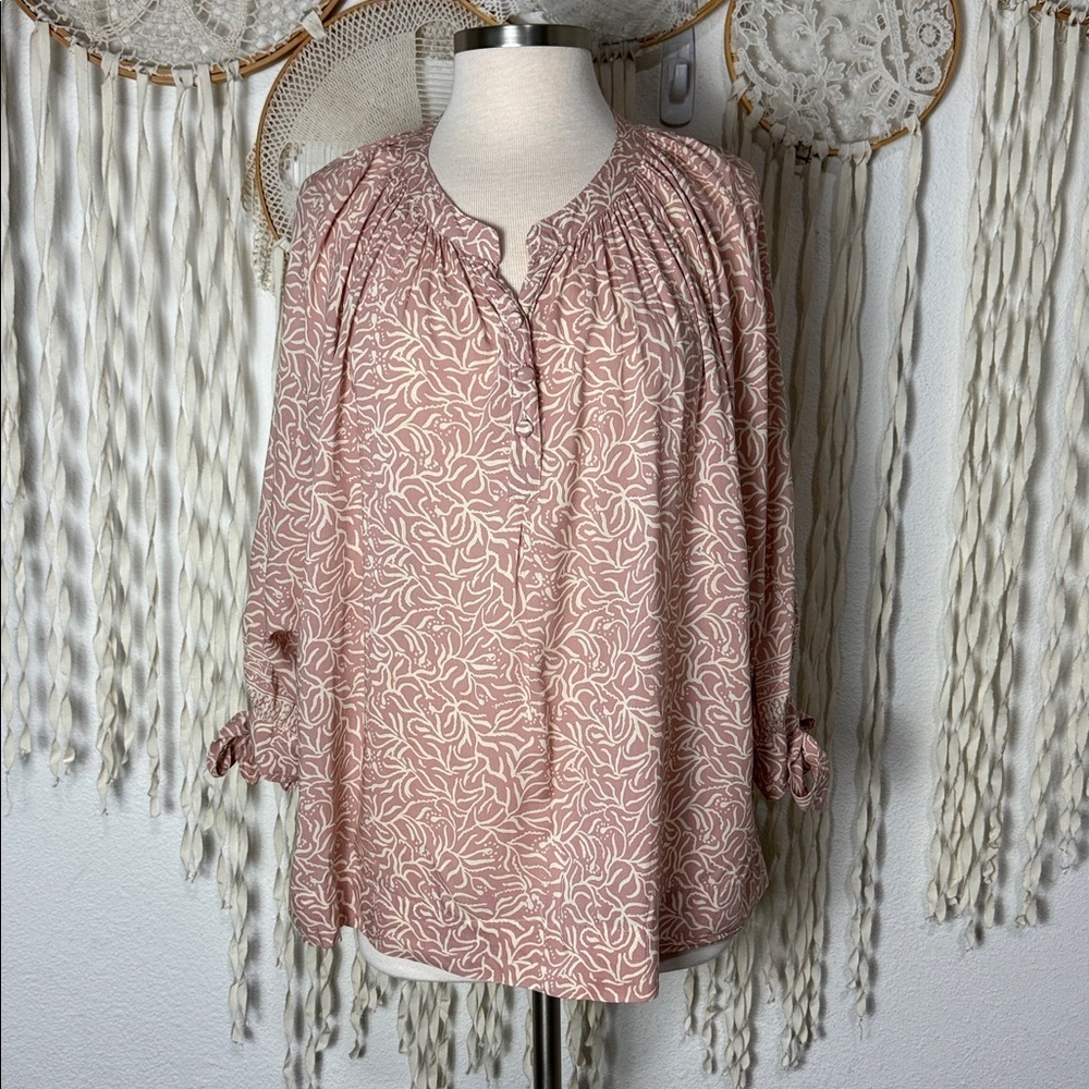 Natalie Martin Blush and Crem Print Dolman Sleeve with Tie at Cuff Roomy XS